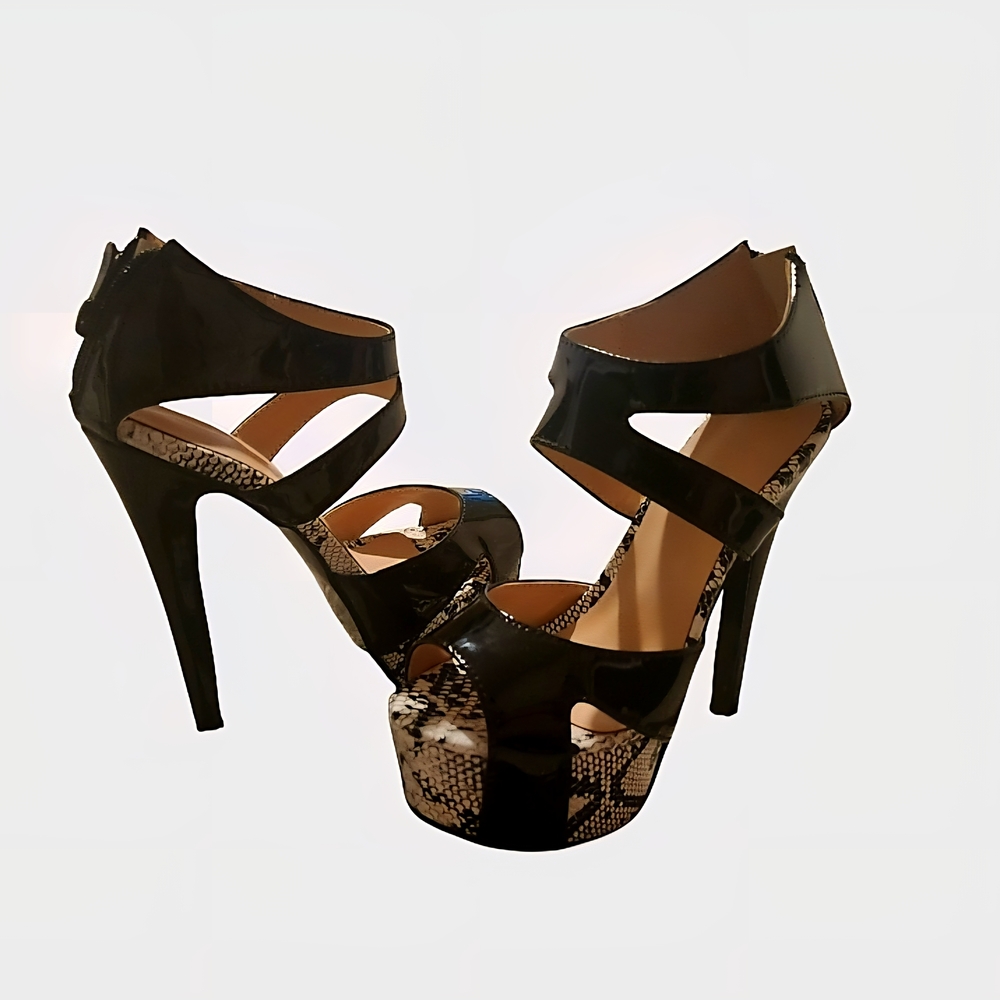 M&M'S Black and Tan Platform Heels with Crisscross Straps